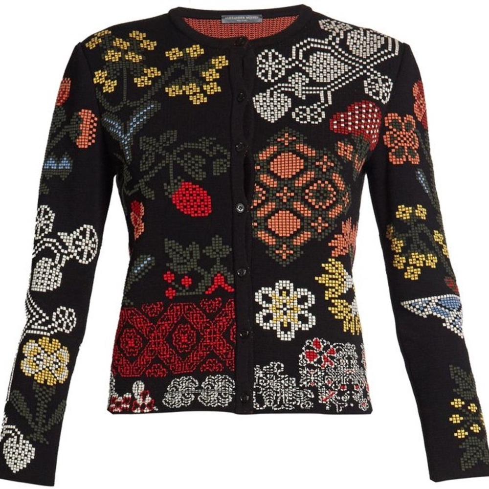 Alexander McQueen Floral Cross Stitch Jacquard Cardigan XL